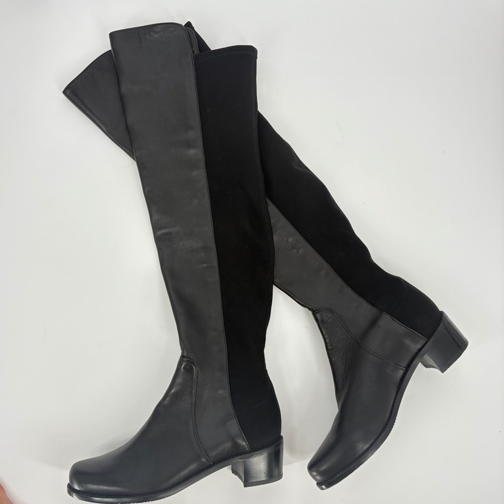 Stuart Weitzman Over The Knee Boots Leather Suede Block Heel Size 37.5 - Picture 6 of 6